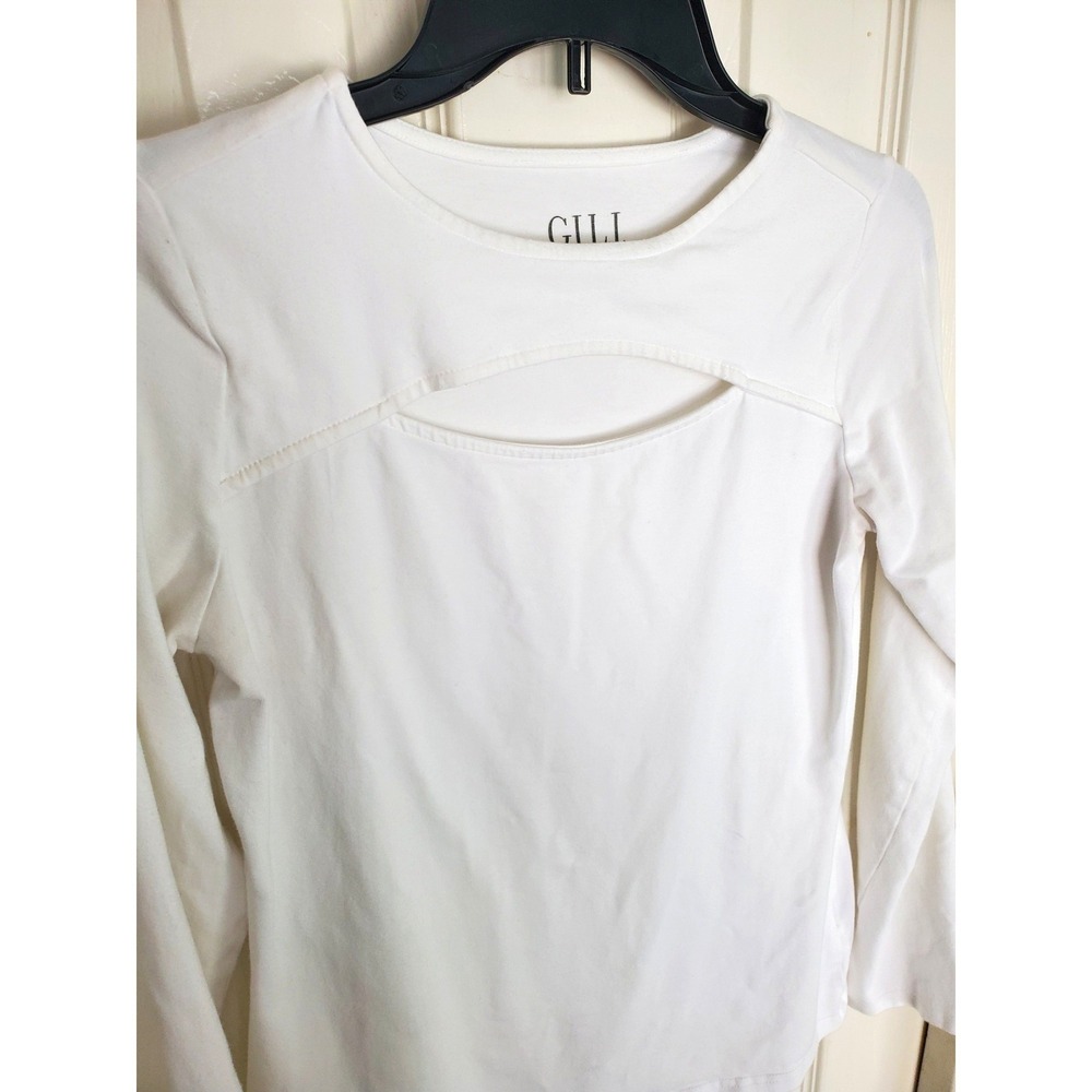G.I.L.I. Top White Long Sleeve Cutout Chest Detail Cotton Modal Blend Small